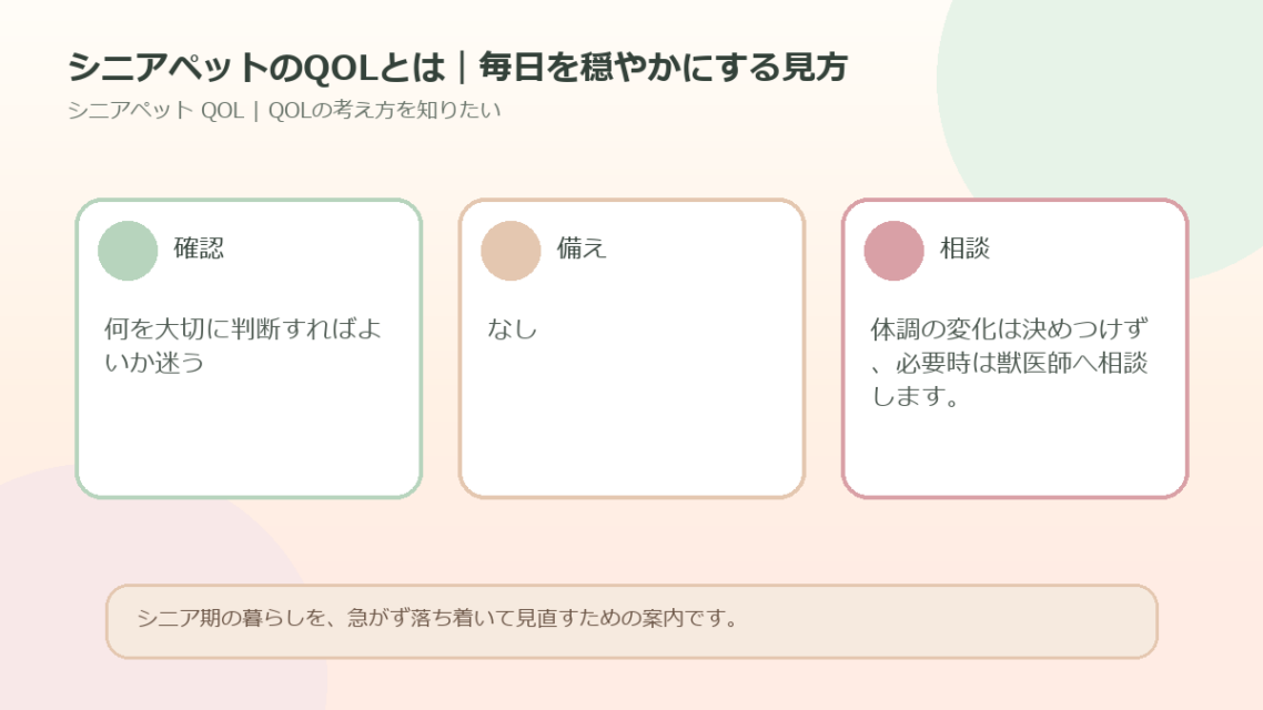 シニアペットのQOLとは｜毎日を穏やかにする見方のアイキャッチ図解