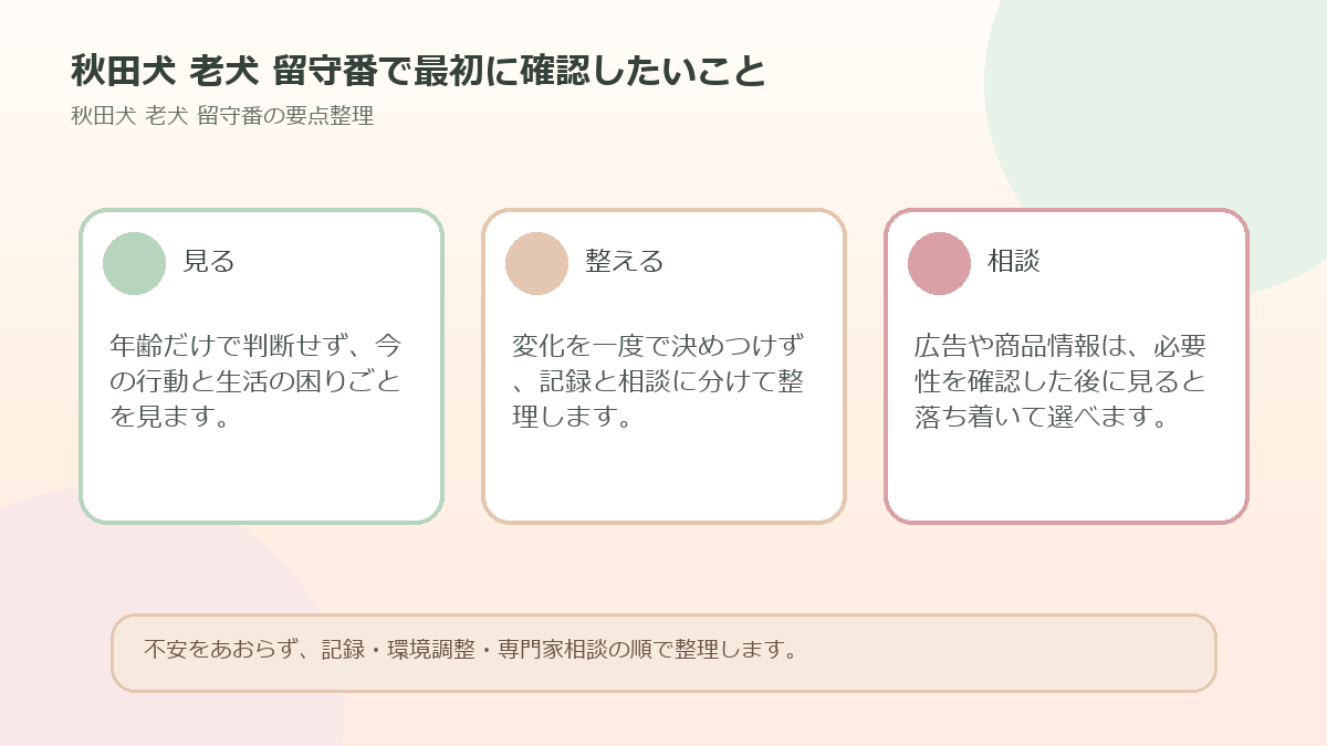 秋田犬 老犬 留守番で最初に確認したいことを整理した図解