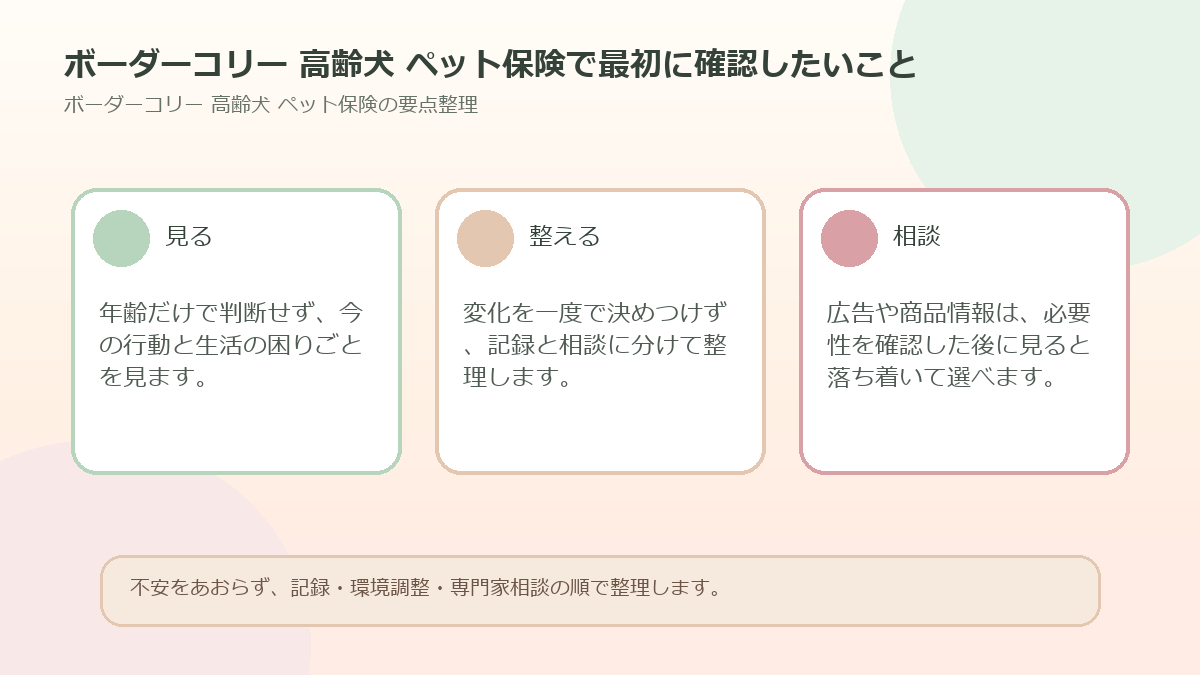 ボーダーコリー 高齢犬 ペット保険で最初に確認したいことを整理した図解