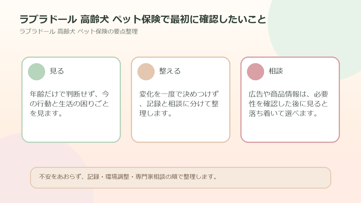 ラブラドール 高齢犬 ペット保険で最初に確認したいことを整理した図解