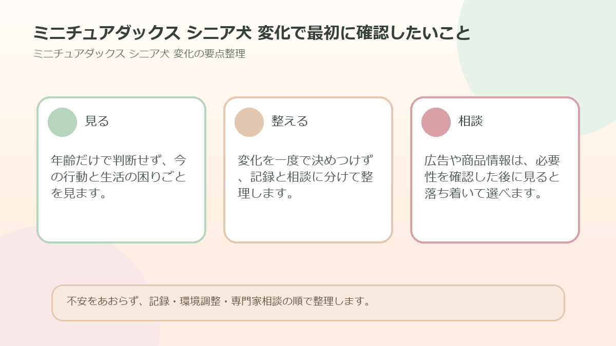 ミニチュアダックス シニア犬 変化で最初に確認したいことを整理した図解