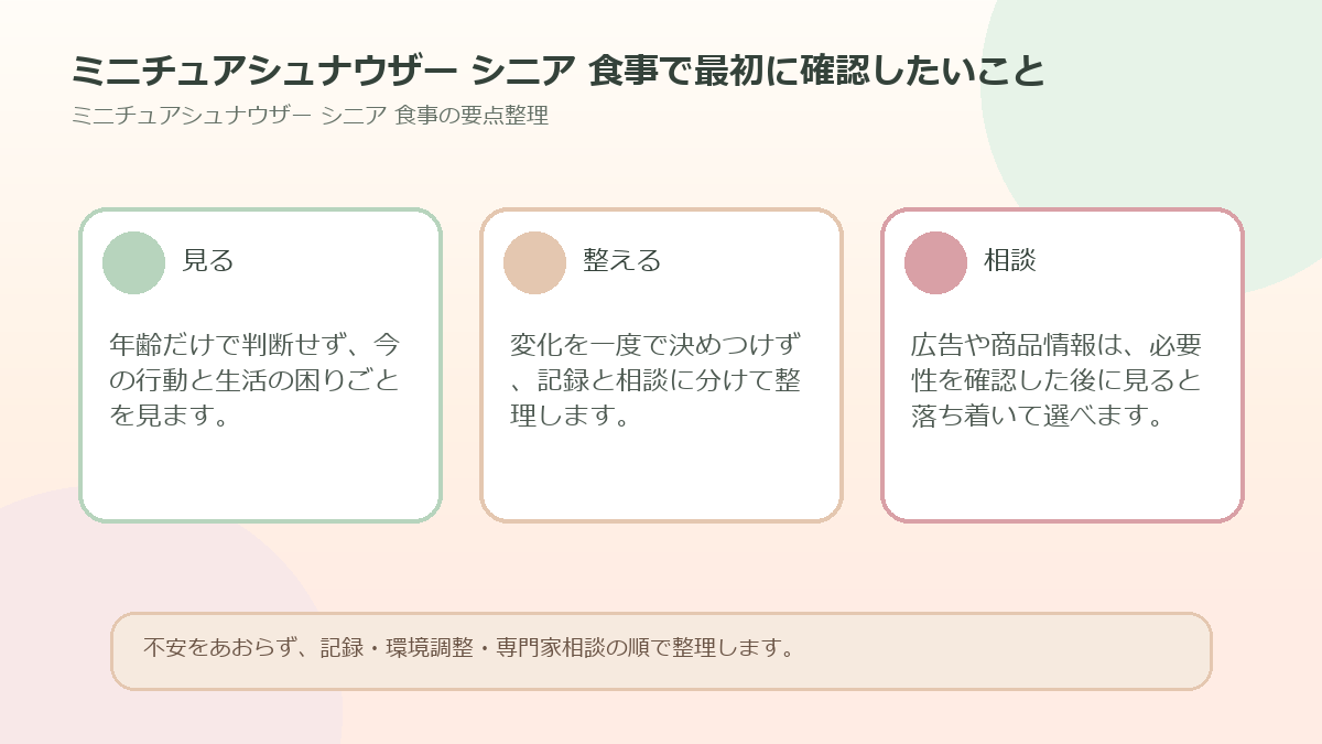 ミニチュアシュナウザー シニア 食事で最初に確認したいことを整理した図解