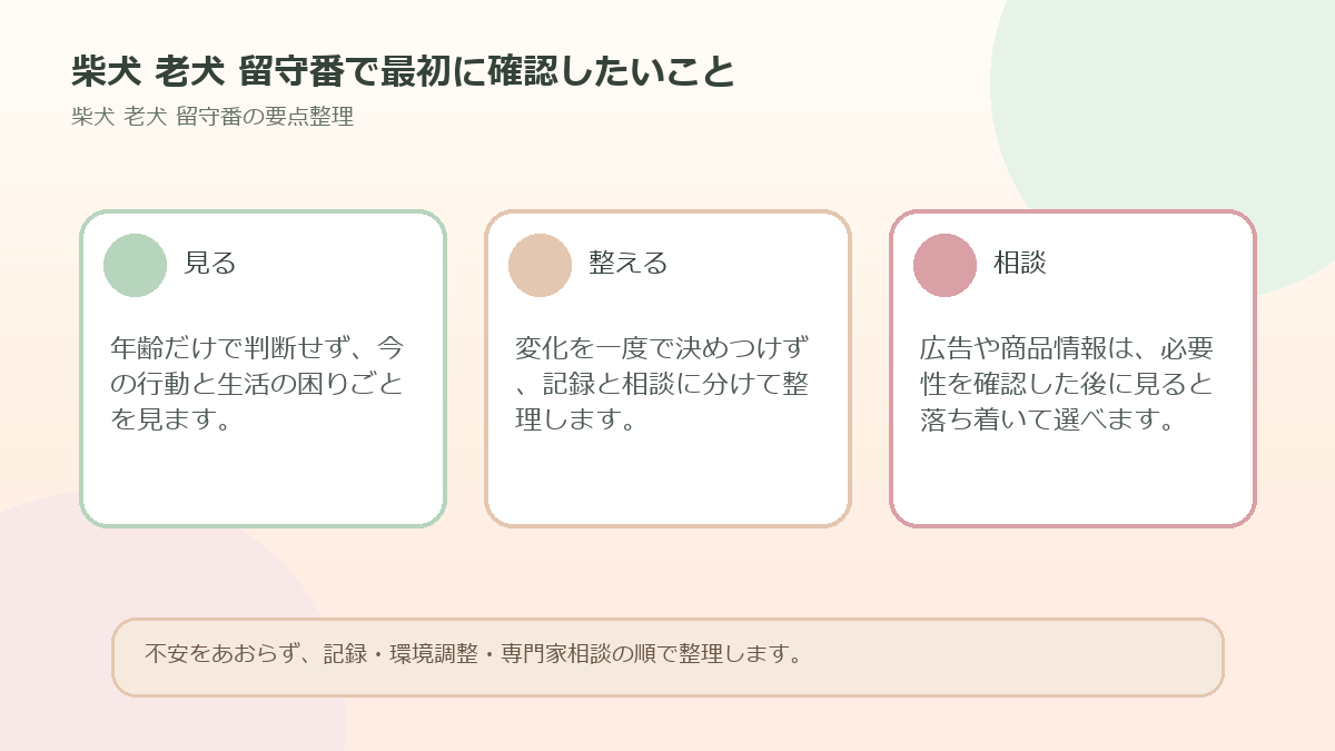 柴犬 老犬 留守番で最初に確認したいことを整理した図解