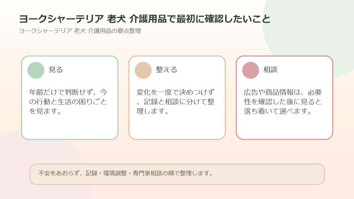 ヨークシャーテリア 老犬 介護用品で最初に確認したいことを整理した図解