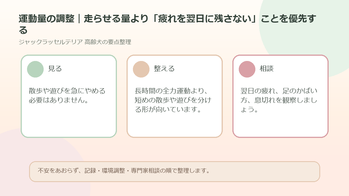 運動量の調整｜走らせる量より「疲れを翌日に残さない」ことを優先するを整理した図解