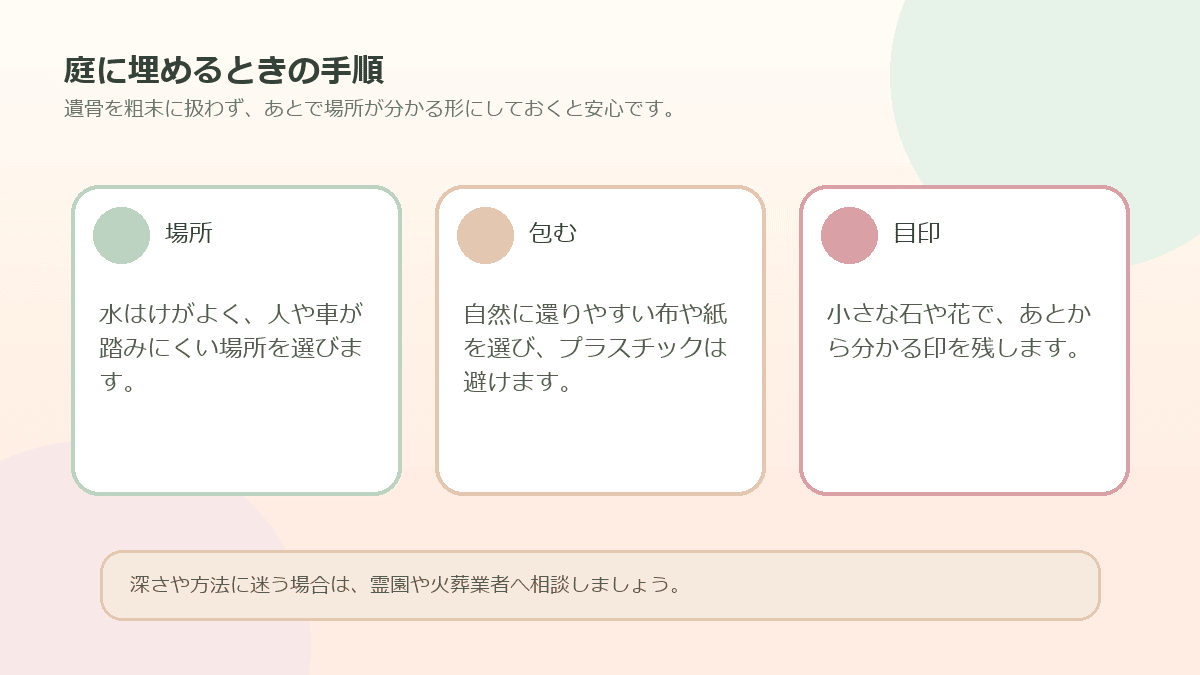 ペットの遺骨を庭に埋めるときの準備、場所、目印の手順図解