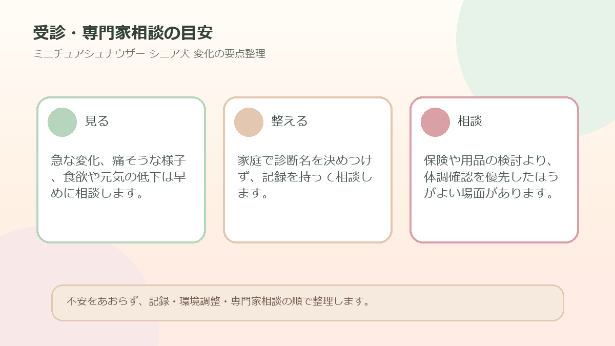 受診・専門家相談の目安を整理した図解