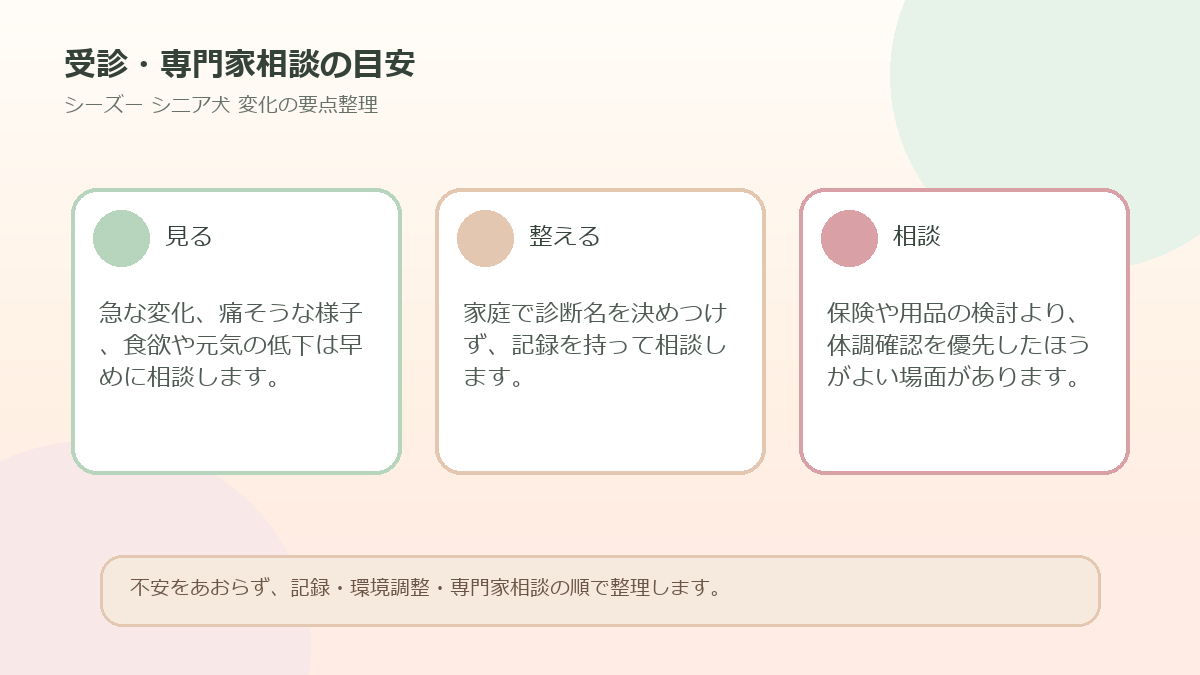 受診・専門家相談の目安を整理した図解