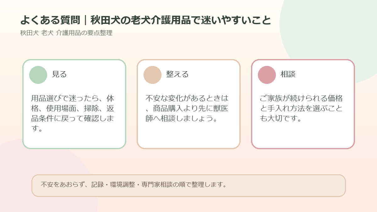よくある質問｜秋田犬の老犬介護用品で迷いやすいことを整理した図解